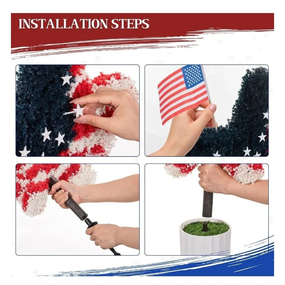 2 Pack Star Topiary Trees for 4th of July Decoration, Artificial Star Trees